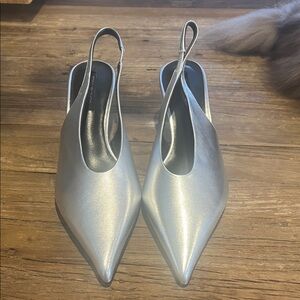 Tony Bianco Silver Pointed Toe Slingback Pumps